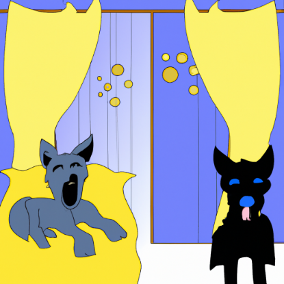 Picture of I fell asleep and instantly had a dream I had a dream I was looking out a window with blue curtains at two black wolves one sitting licking her lips the other one slightly larger standing beside her both looking at me on threating manner 